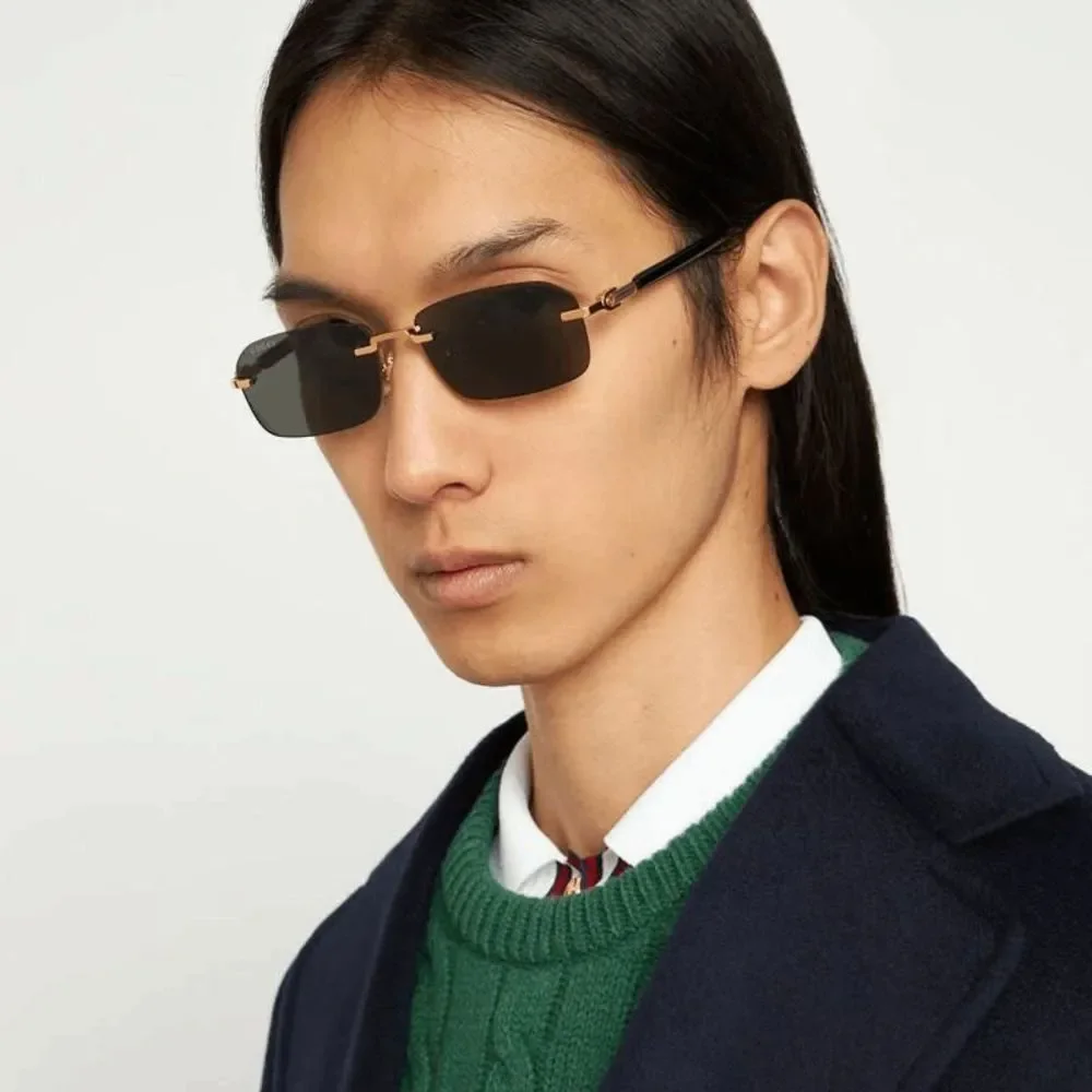 NEW Gucci GG1221S 001 Gold Black Grey Square Men Sunglasses